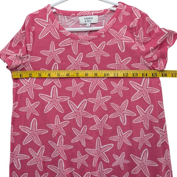 Crown & Ivy Starfish Shirt Dress Girls Pink White Short Sleeve Pullover Size M - Picture 6 of 8